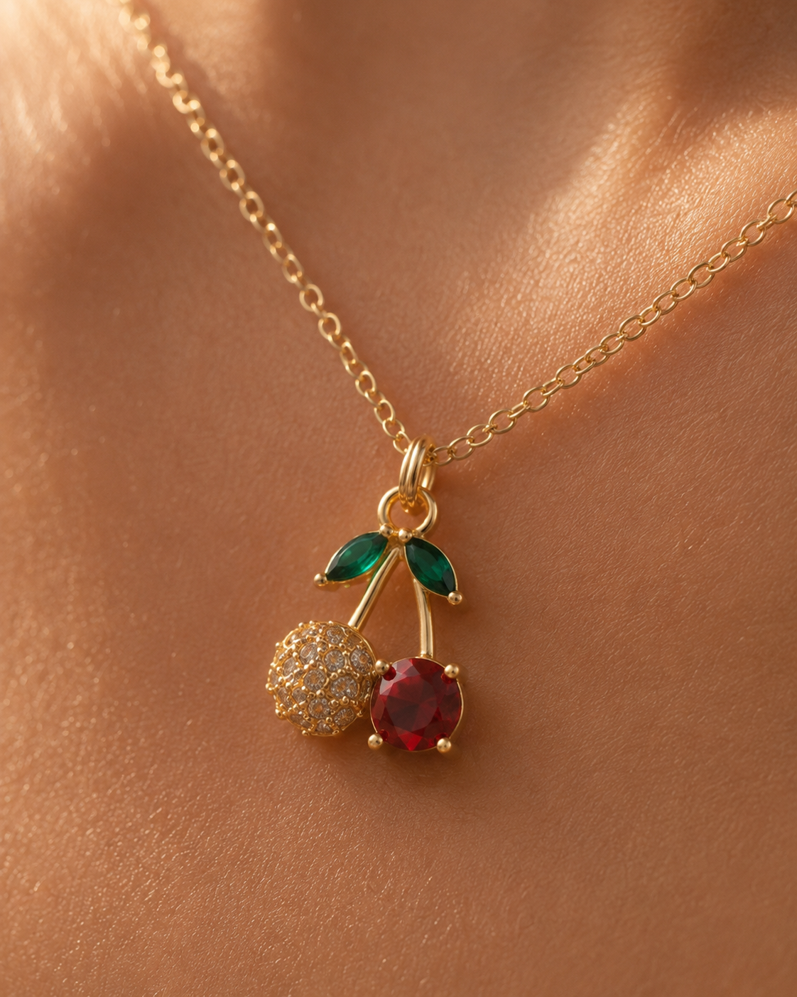 Collier Cristal Cerise Or