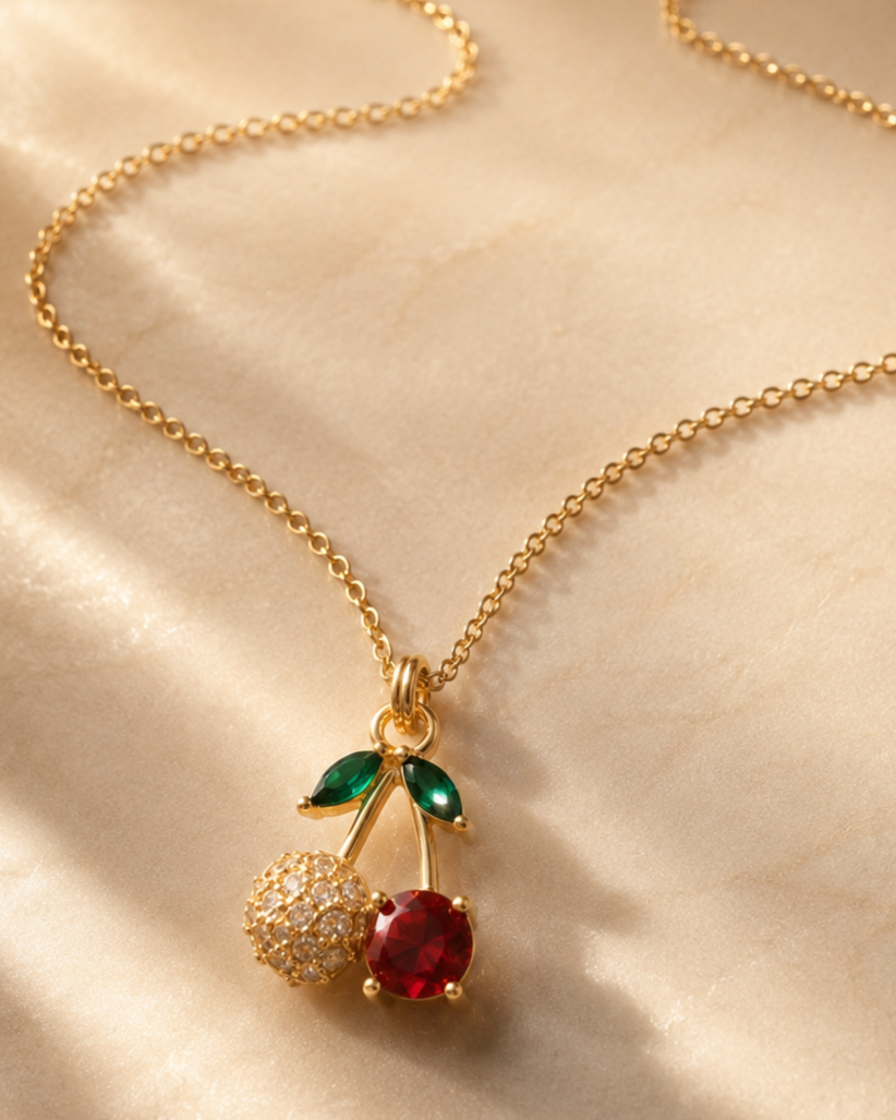 Collier Cristal Cerise Or