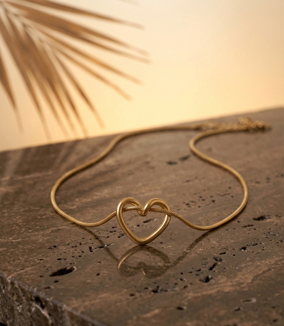 Vue du collier cœur sur fond pierre