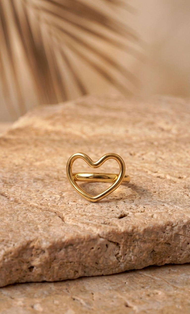 Bague cœur dorée vue de face