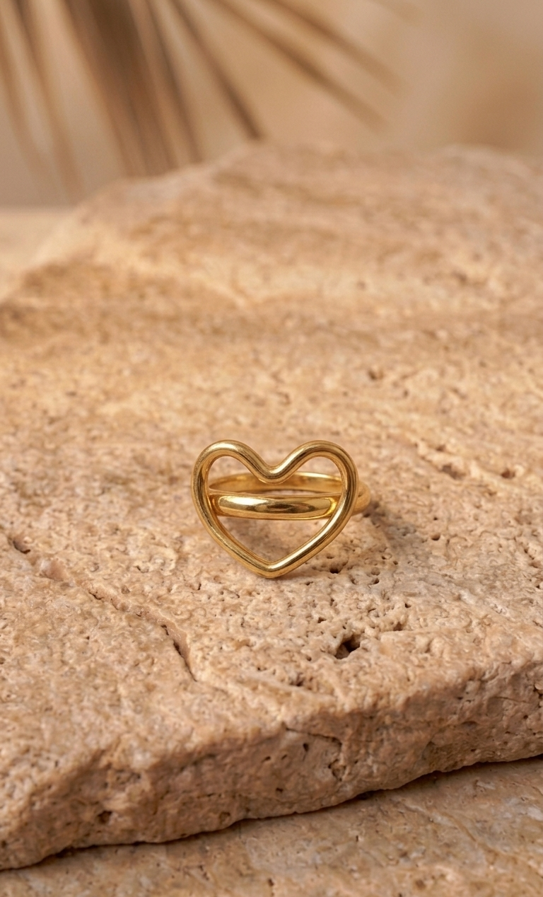 Bague cœur dorée détail du motif
