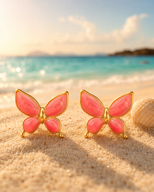 Boucles d'Oreilles Papillon Rose