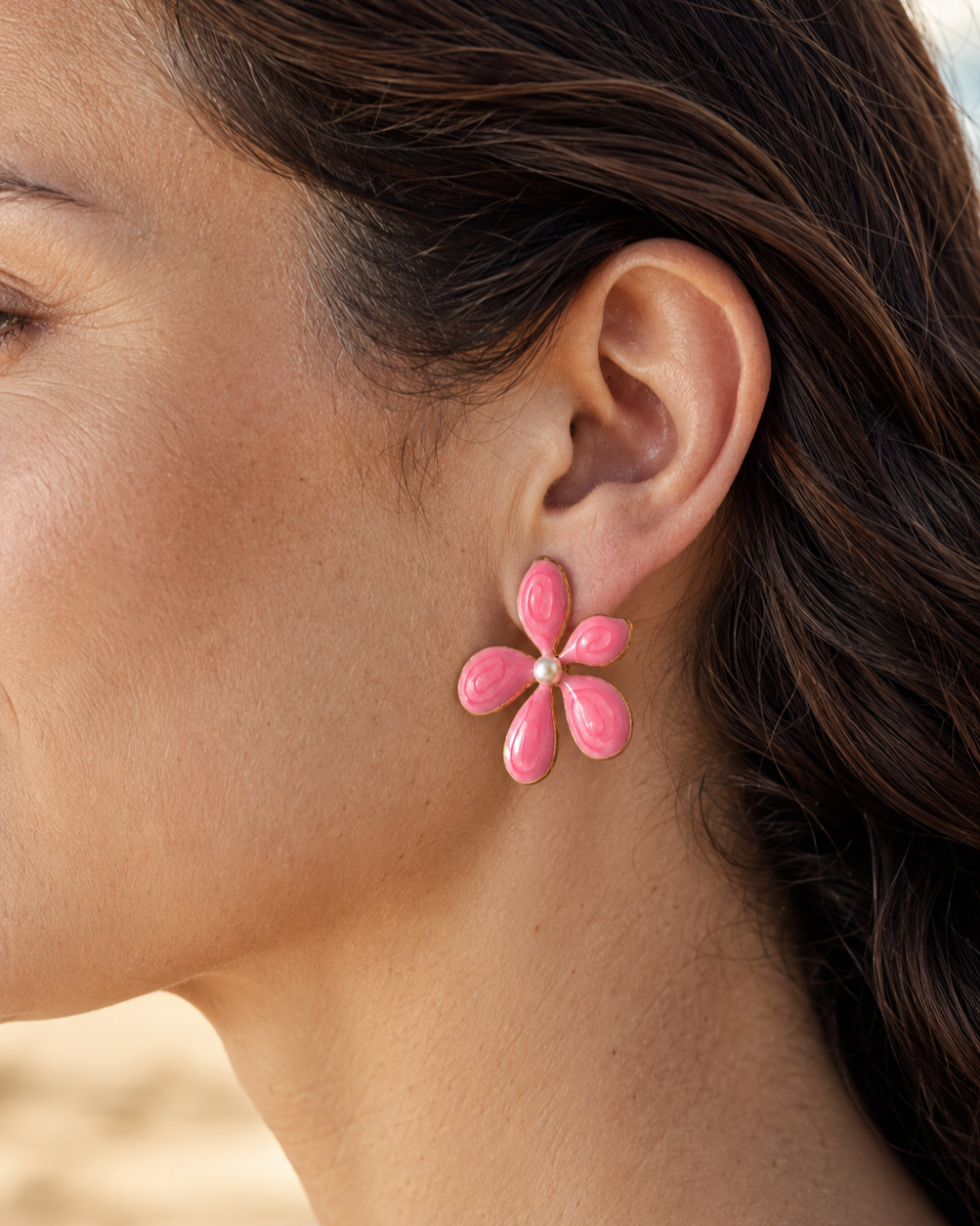 Boucles d'Oreilles Fleur Rose