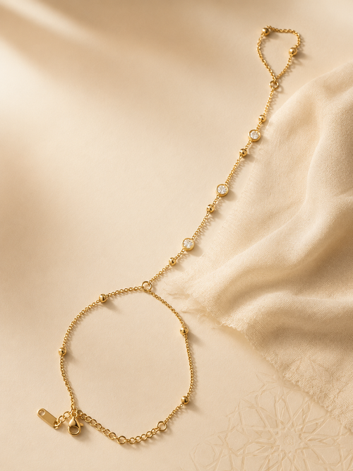 Bracelet Bague Doré — Chaîne Fine & Perles