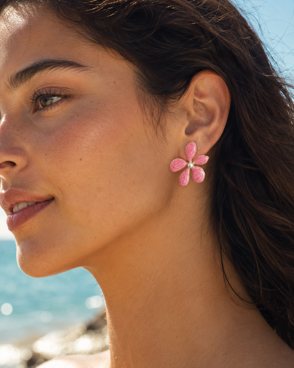 Boucles d'Oreilles Fleur Rose