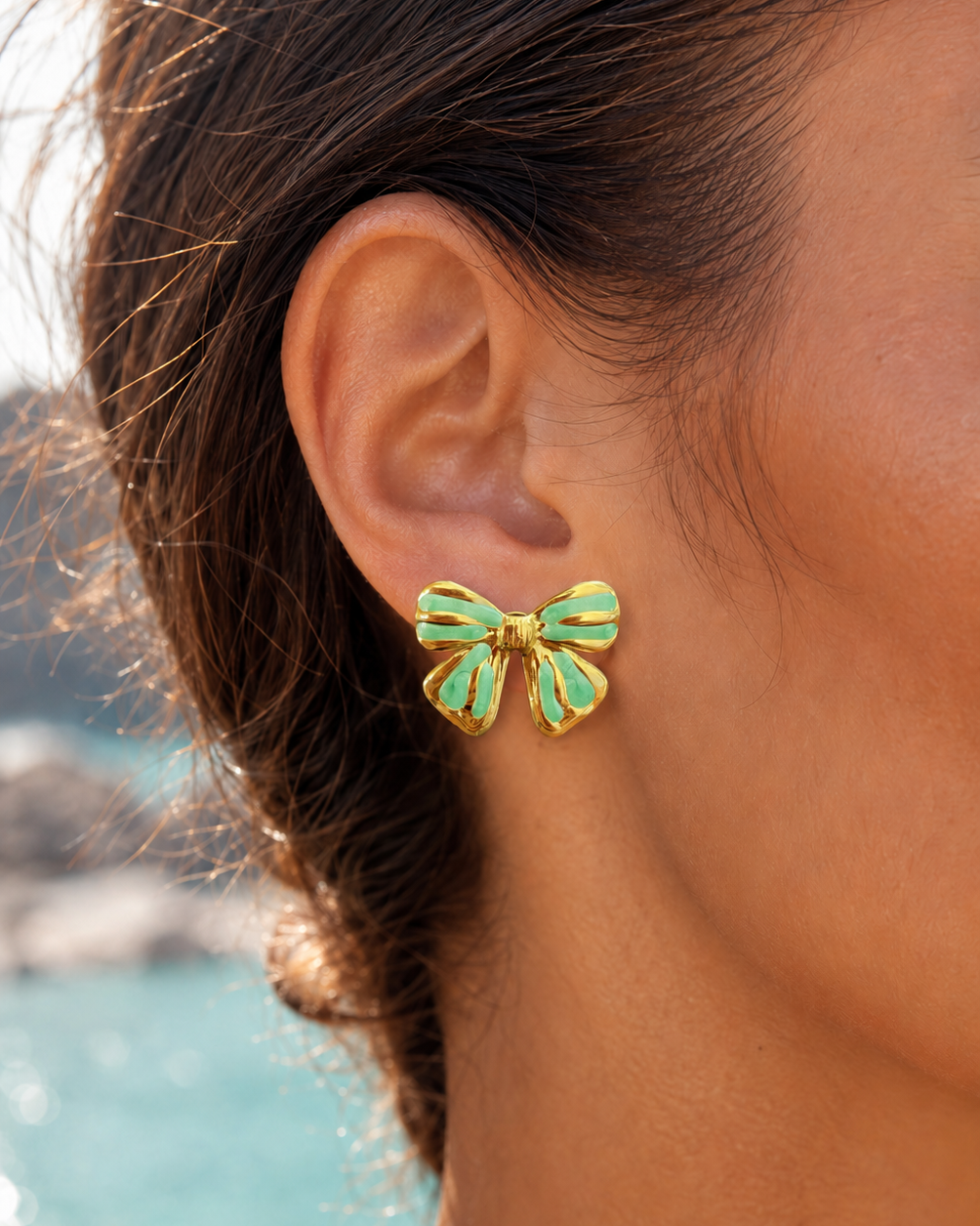 Boucles d'Oreilles Noeud Papillon Vert